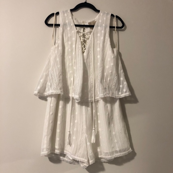 White Romper with Tie-Up Front - Picture 1 of 6